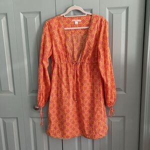 Victoria’s Secret Swimsuit Cover-Up Dress M/L Orange Pink Beachy Long Sleeve ￼